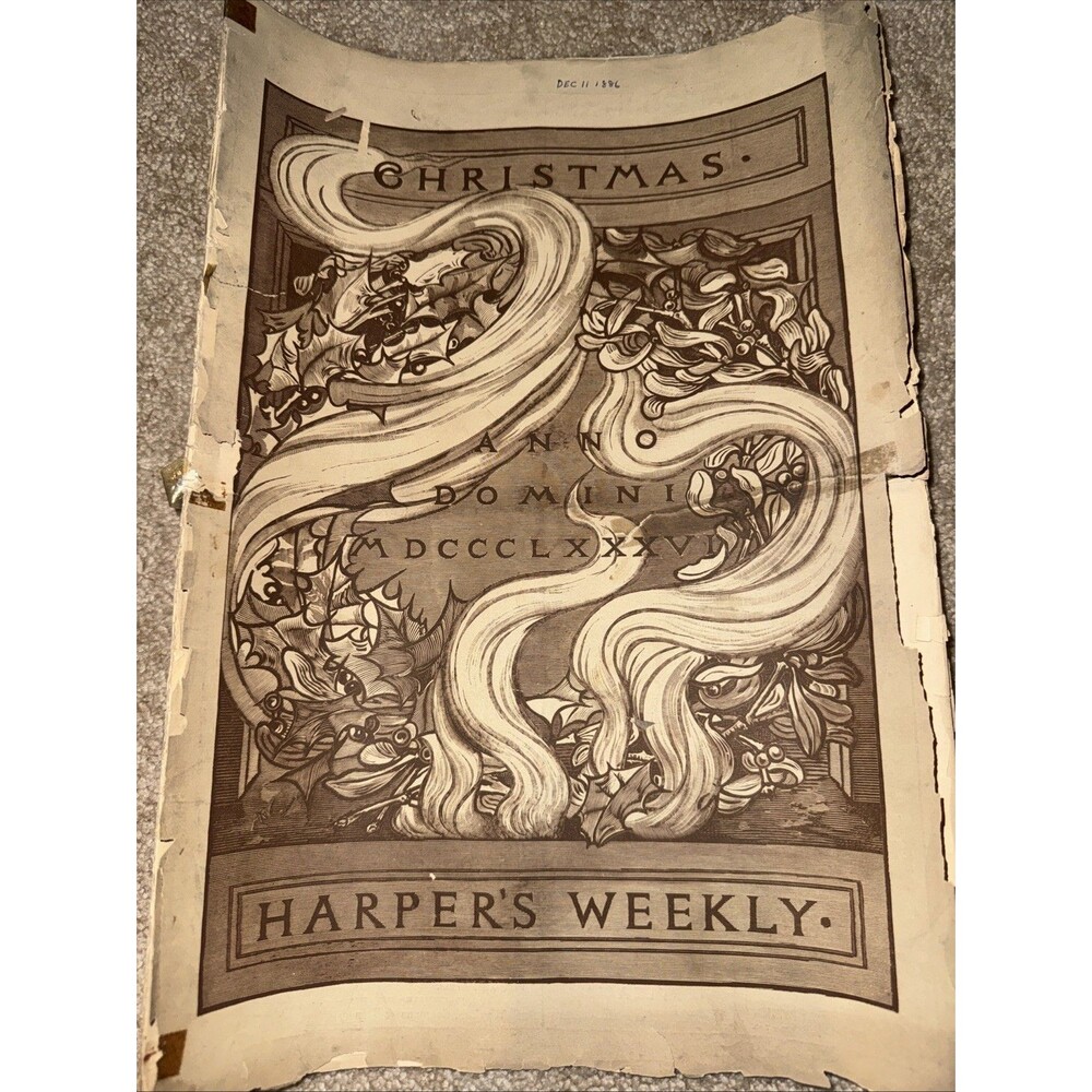 1886 Harper’s Weekly Christmas Issue Dec 11 Victorian Holiday Cover Antique Vict